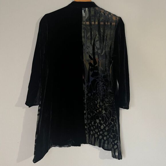 Vintage Anis A Black Velvet Top Shirt Size‎ Small Dark Sheer Silk Button Front - Picture 2 of 5